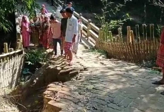 Roads in miserable state under HIRA Plus Govt : Bridge turned into death trap, students, locals crossing the deplorable bridge with life risk, despite informing local leaders, no initiative taken to repair it in Sepahijala